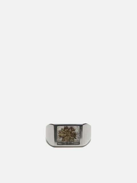XOLO JEWELRY Signet Ring With Gray & Gold Flower, Rings