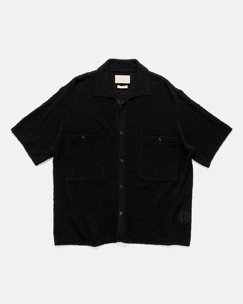 YOKE Cotton Sheer Knit Open Collar Shirt Black, Shirts