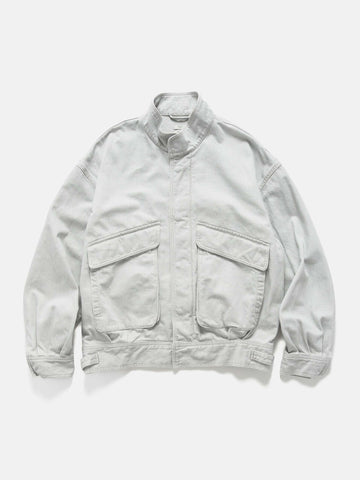 YOKE Cotton Denim Stand Collar Blouson Grayish White, Jackets