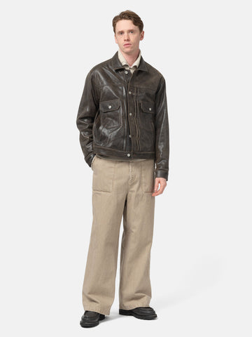 YOKE Cracked Leather Trucker Jacket Black, Leather Jackets