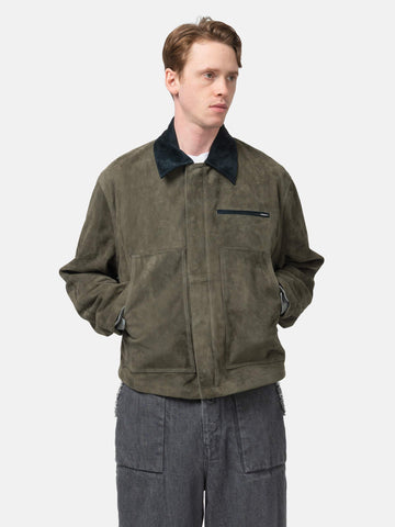 YOKE Goat Suede Work Jacket Khaki, Leather Jackets
