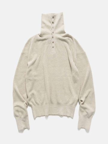 YOKE Highneck Henley Rib Sweater Ivory, Sweaters