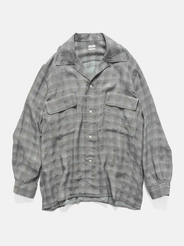 YOKE Jacqard Plaid Open Collar Shirt Gray, Shirts