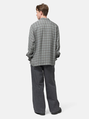YOKE Jacqard Plaid Open Collar Shirt Gray, Shirts