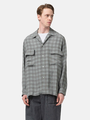 YOKE Jacqard Plaid Open Collar Shirt Gray, Shirts