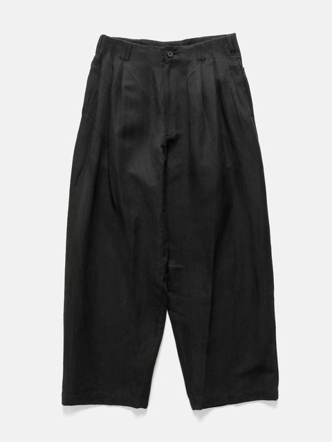 YOKE Linen Silk Kersey 3Pleated Tapered Trousers Black, Pants