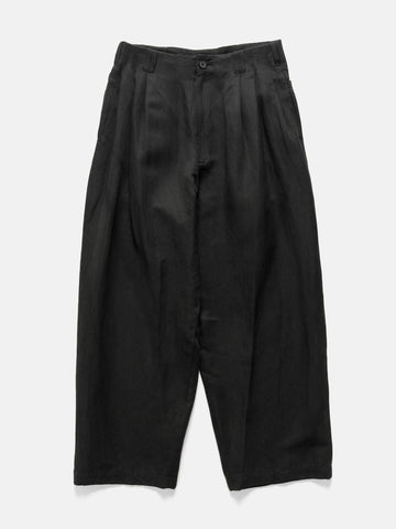 YOKE Linen Silk Kersey 3Pleated Tapered Trousers Black, Pants