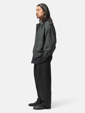 YOKE Linen Silk Kersey 3Pleated Tapered Trousers Black, Pants