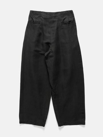YOKE Linen Silk Kersey 3Pleated Tapered Trousers Black, Pants