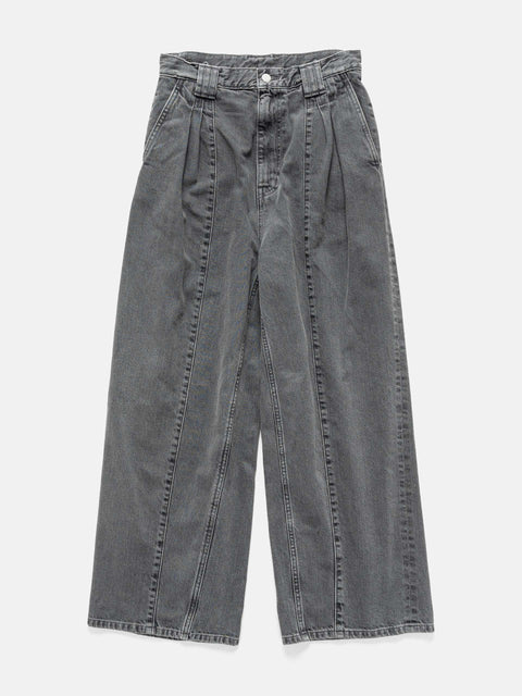 YOKE Vintage Wash Denim 3Pleated Wide-Leg Trousers Black, Jeans