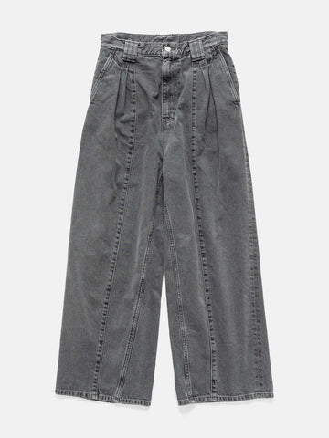 YOKE Vintage Wash Denim 3Pleated Wide-Leg Trousers Black, Jeans