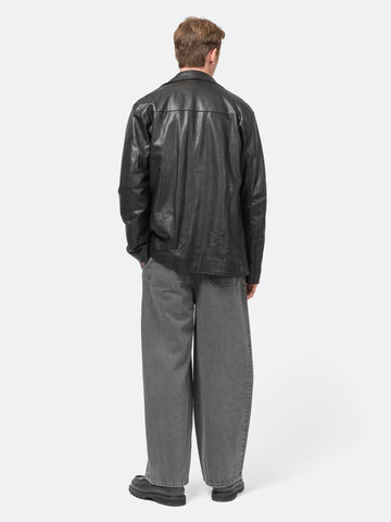 YOKE Vintage Wash Denim 3Pleated Wide-Leg Trousers Black, Jeans