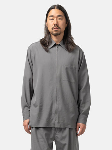 YOKE Wool Washer Tropical Zip Shirt Gray, Shirts