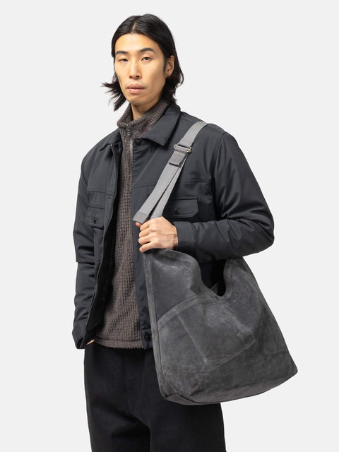 hobo Azuma Shoulder Bag M Pig Suede Charcoal, Shoulder Bags