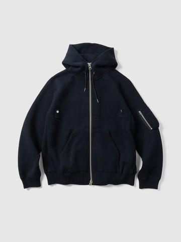 sacai Cotton Cashmere Knit Hoodie Navy, Hoodies