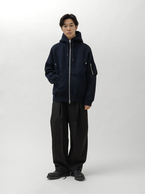 sacai Cotton Cashmere Knit Hoodie Navy, Hoodies