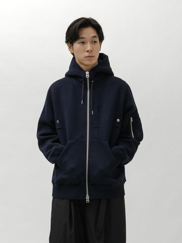sacai Cotton Cashmere Knit Hoodie Navy, Hoodies