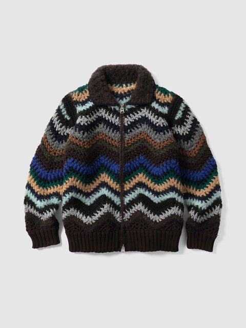sacai Mix Crochet Knit Blouson Black Multi, Sweaters