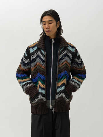 sacai Mix Crochet Knit Blouson Black Multi, Sweaters