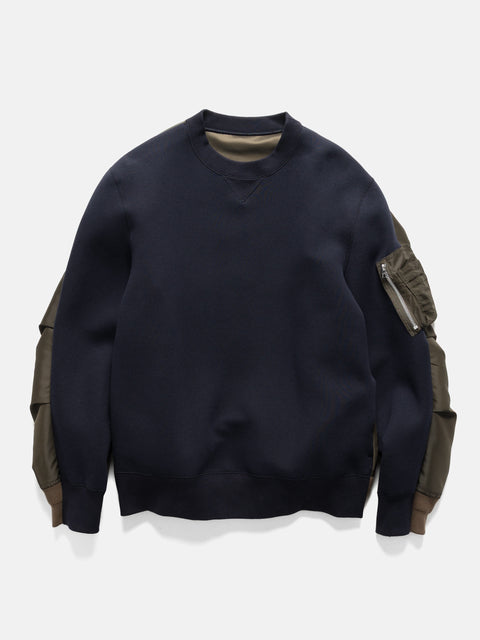 Flat shot of the sacai Sponge Sweat Pullover Navy x Khaki