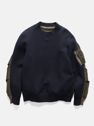 Flat shot of the sacai Sponge Sweat Pullover Navy x Khaki