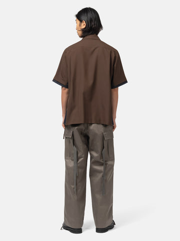 rear view of the sacai Suiting x Denim Shirt Brown x Indigo