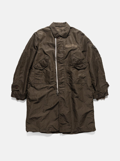 flat shot of the sacai Treated Nylon Twill Coat Khaki