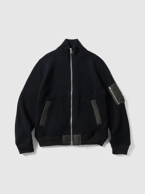 sacai Wool Knit Blouson Navy x Khaki, Jackets
