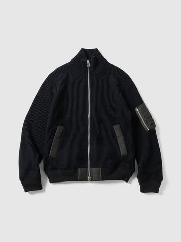 sacai Wool Knit Blouson Navy x Khaki, Jackets