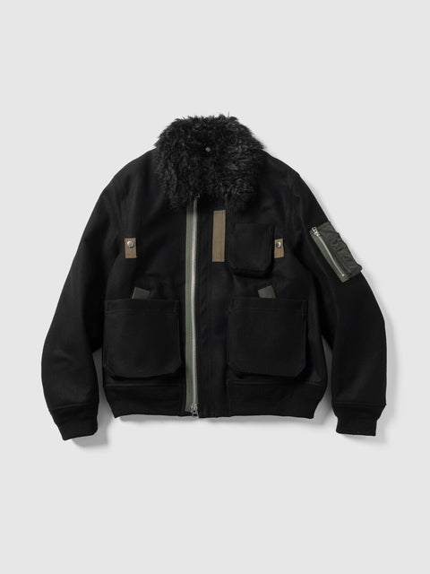 sacai Wool Melton Blouson Black, Jackets