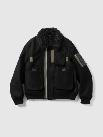 sacai Wool Melton Blouson Black, Jackets