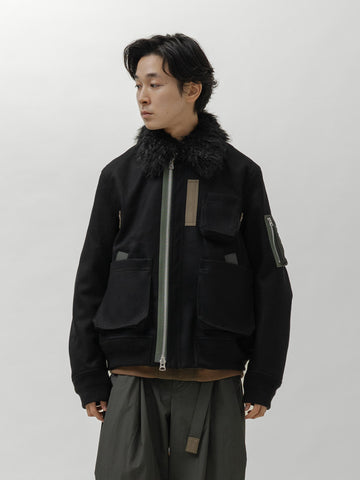 sacai Wool Melton Blouson Black, Jackets